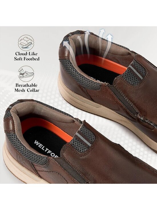 Men\'s Dark Brown Slip On Leather Loafers Shoes Breathable Mesh Casual Moc main image 5